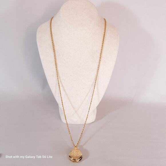 Ornate Mystery Locket Necklace Gold Tone Opera Length - Picture 2 of 14